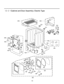 Cabinet And Door Assembly Diagram and Parts List for RV13U6AM8W ABWEEUS LG Dryer