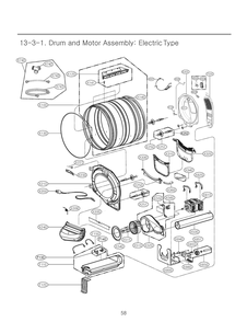 Drum And Motor Assembly Diagram and Parts List for RV13B2AS ABWEEUS LG Dryer