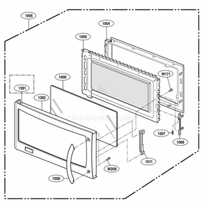 Door Parts Diagram and Parts List for 80829 ABKESEA LG Microwave