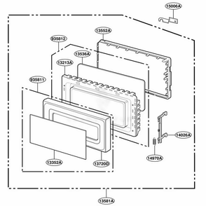Door Parts Diagram and Parts List for JE1340WB MWEGEU LG Range