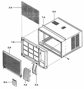 Cabinet/front Grille Assy Diagram and Parts List for 58072077200  Kenmore Air Conditioner