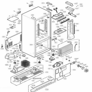 Case Parts Diagram and Parts List for LRDC20731SW ASWCLGY LG Refrigerator
