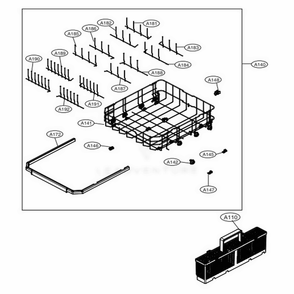Bottom Rack Assembly Diagram and Parts List for 14305 ASSESEU LG Dishwasher