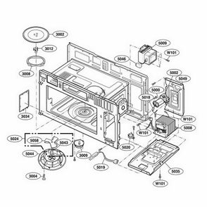 Interior Parts 1 Diagram and Parts List for 85130 AWHESEC LG Microwave