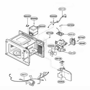 Interior Parts 2 Diagram and Parts List for MA795W01 CW5EGSE LG Microwave