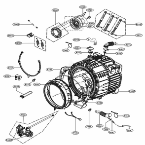 Drum And Motor Assembly 2 Diagram and Parts List for WKEX200HWA ABWEEUS LG Washer Dryer Combo