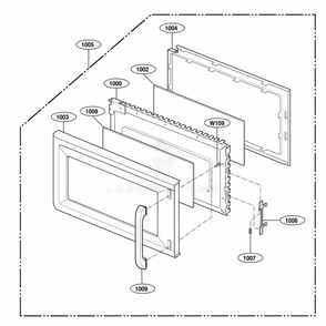 Door Parts Diagram and Parts List for JVM1542WF AW1EGEU LG Wall Oven