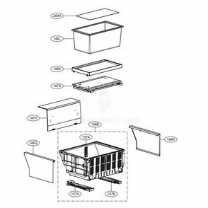 Bottom Compartment Drawer Diagram and Parts List for URETC1408N AGRCNA0 LG Refrigerator