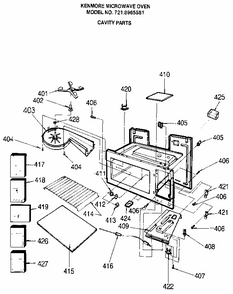 Cavity Diagram and Parts List for 7218965581  Kenmore Microwave