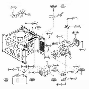 Interior Parts Diagram and Parts List for MT4155SPB CBKEWRP LG Wall Oven