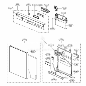 Panel Door Assembly Diagram and Parts List for LDS5540ST ASTEEUS LG Dishwasher