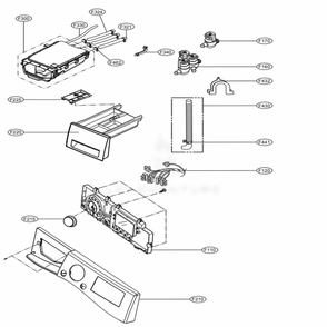 Control Panel And Dispenser Assembly Diagram and Parts List for WM3488HS ALSEEUS LG Washer Dryer Combo