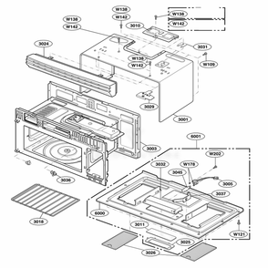 Oven Cavity Parts Diagram and Parts List for 80804 AB6ESEA LG Microwave