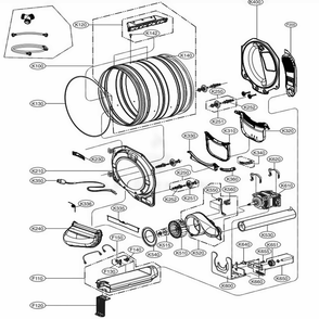 Drum And Motor Assembly Diagram and Parts List for DLE3500W ABWEEUS LG Dryer