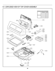 Top Cover Assembly Diagram and Parts List for WT7405CV ASSETUS LG Washer