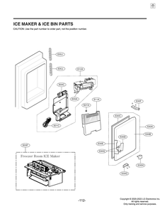 Ice Maker And Ice Bin Parts Diagram and Parts List for GR-L28ANSYX ASTCNA2 LG Refrigerator