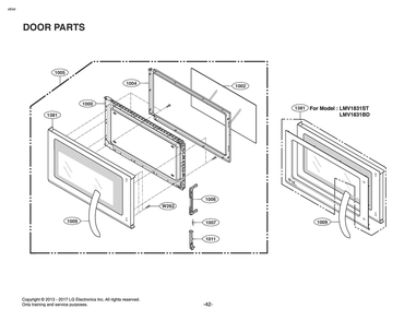 Door Parts Diagram and Parts List for MV1843ASD CBKELGA LG Microwave