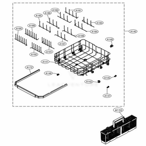 Lower Rack Assembly Diagram and Parts List for LDP6797ST ASTEEUS LG Dishwasher