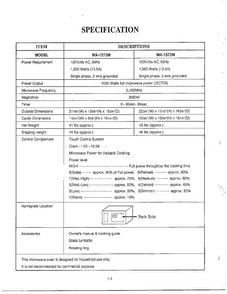 Specifications Diagram and Parts List for MA-1273M  LG Microwave