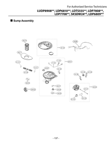 Sump Assembly Diagram and Parts List for DUAG27HN ASTESNA LG Dishwasher