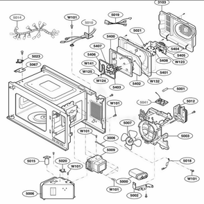 Interior Parts 2 Diagram and Parts List for 64282 AW1ESEA LG Wall Oven