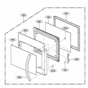Door Parts Diagram and Parts List for 85032 CWHESEA LG Wall Oven
