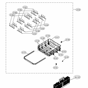 Lower Rack Assembly Diagram and Parts List for LSDT9908BD ABDESTD LG Dishwasher