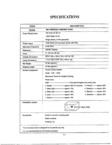 Specifications Diagram and Parts List for MA-1905W  LG Microwave