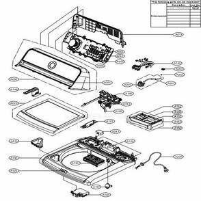 Top Cover Assembly Diagram and Parts List for WT7300CV ASSETUS LG Washer