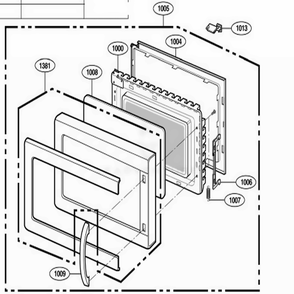 Door Parts Diagram and Parts List for 67903 AS1ESEA LG Wall Oven