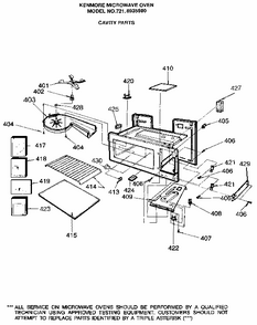Cavity Diagram and Parts List for 7218935590  Kenmore Microwave