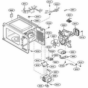 Interior Parts Diagram and Parts List for MBBW AWBEBSH LG Wall Oven