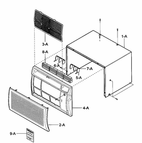 Cabinet/front Grille Assy Diagram and Parts List for 58075130700  Kenmore Air Conditioner