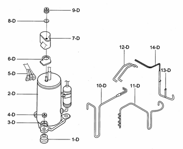 Compressor Parts Diagram and Parts List for 58072184200  Kenmore Air Conditioner