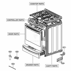 Main Diagram and Parts List for LSG4513BD ABDELGA LG Range