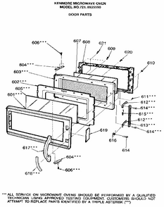 Microwave Door Diagram and Parts List for 7218935590  Kenmore Microwave