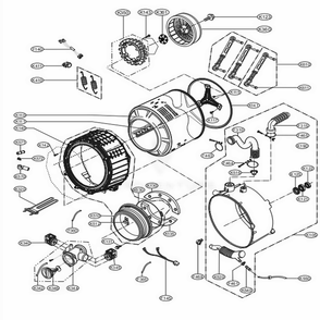 Drum And Tub Assembly Diagram and Parts List for GCWF1069QS3 ASSEELC LG Washer