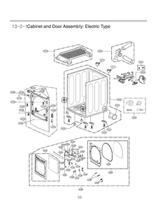 Cabinet And Door Assembly Diagram and Parts List for RV13U6EM8W ASSEEUS LG Dryer