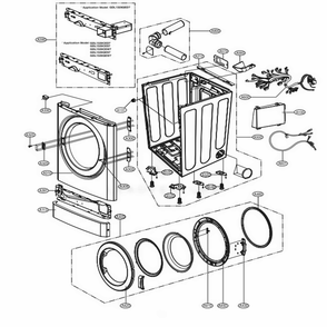 Cabinet And Door Assembly Diagram and Parts List for GDL1329CGS3 ASSEELC LG Washer Dryer Combo