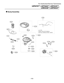 Sump Assembly Diagram and Parts List for DUA513FT ASTESNA LG Dishwasher