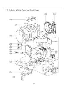 Drum And Motor Assembly Diagram and Parts List for RV1385A ABWEEUS LG Dryer