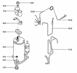 Compressor Parts Diagram and Parts List for 58076129200  Kenmore Air Conditioner