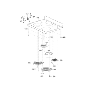 Cooktop Diagram and Parts List for LRE3083BD 00 LG Range
