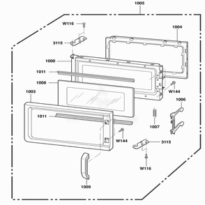Door Parts Diagram and Parts List for DOTRC11B ABKEDOM LG Wall Oven