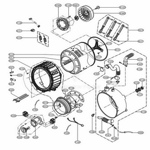 Drum And Tub Assembly Diagram and Parts List for GCWF1069CD3 ASSEELC LG Washer