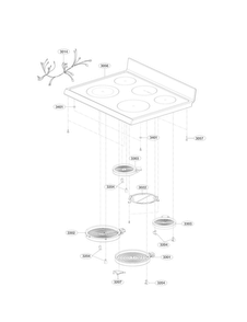Cooktop Assembly Parts Diagram and Parts List for LRE3083SB  LG Range