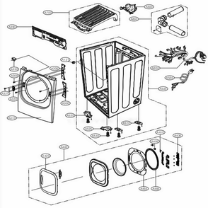 Cabinet And Door Assembly Gas Type Diagram and Parts List for DLGX2802L ARBEEUS LG Dryer