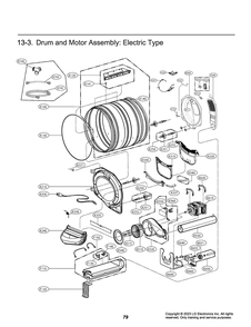 Drum And Motor Assembly Diagram and Parts List for DLEX5500W ABWEUUS LG Dryer