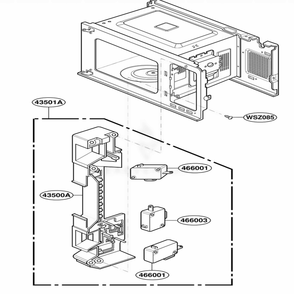 Latch Board Parts Diagram and Parts List for JES1339WC AM1EGEU LG Wall Oven