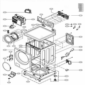 Cabinet And Control Panel Asssembly Diagram and Parts List for 498610 ABWEEUS LG Washer Dryer Combo